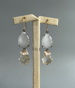 Vintage “Moonstone” Glass, Golden Rutile Stars, 14kGF Earrings