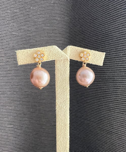 Pink Pearls Daisy Earrings Studs