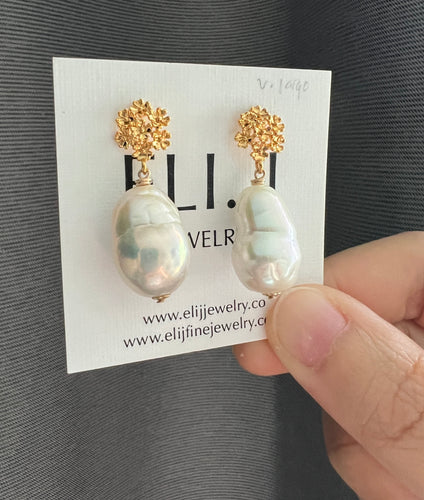 Large Ivory Edison Pearls, Bouquet Flower Studs