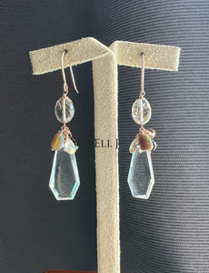 Copper Rutile, Black Opal, Portrait-cut Clear Quartz, Zircon 14KGF Earrings