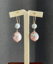 Load image into Gallery viewer, Silver Blue Akoya Pearls, Large Deep Pink-Rainbow Edison Pearls 14kGF Earrings