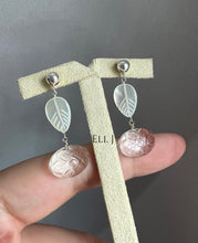 Load image into Gallery viewer, Ice: Carved Clear Quartz, MOP Leaf 925 Sterling Silver Earrings