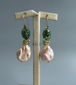 Vintage Glass, Peach Baroque Pearls & Gems 14kGF Earrings