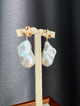 Load image into Gallery viewer, Large Ivory Baroque Pearl Gold Floral Earrings