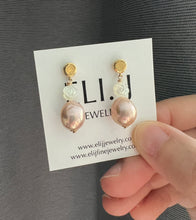 Load image into Gallery viewer, Rainbow-Pink Gold Pearls, MOP Rose, Gold Earring Studs