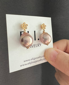 Mauve-Bronze Edison Pearls, Daisy Earring Studs