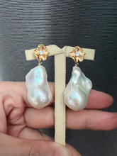 Load image into Gallery viewer, Large Ivory Baroque Pearl Gold Floral Earrings