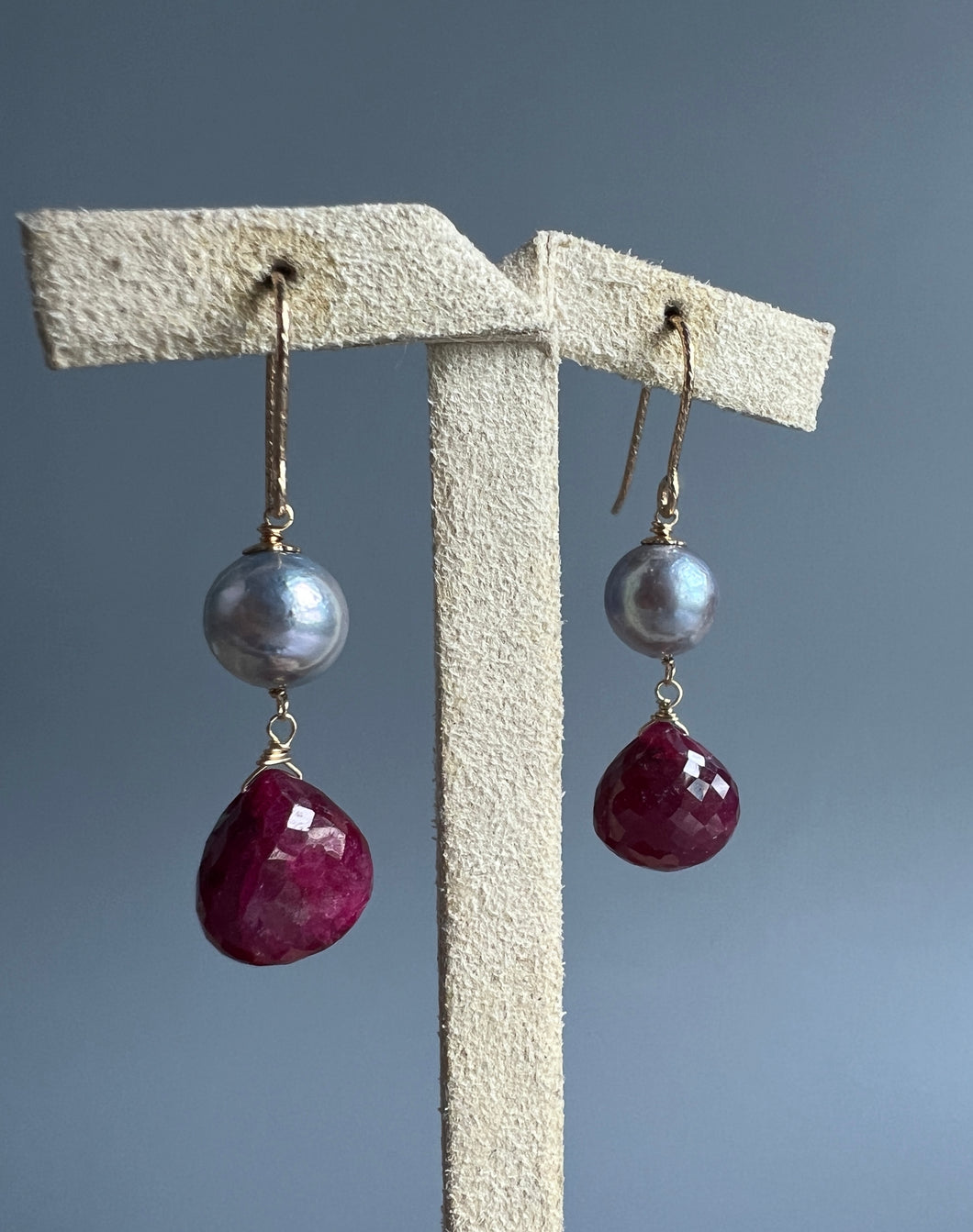 Silver Akoya Pearls & Ruby 14KGF Earrings