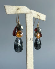 Load image into Gallery viewer, Black Rutile, Orange Garnet, Pyrite, Garnet 14KGF Earrings