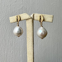 Load image into Gallery viewer, Ivory Pearls Gold Leaf Earring Studs