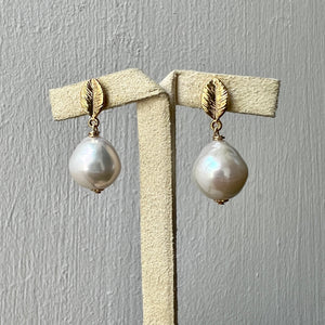 Ivory Pearls Gold Leaf Earring Studs