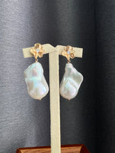 Load image into Gallery viewer, Large Ivory Baroque Pearl Gold Floral Earrings