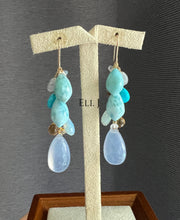 Load image into Gallery viewer, Peace like a River: Larimar, Chalcedony, Opal 14kGF Earrings