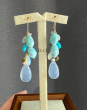 Load image into Gallery viewer, Peace like a River: Larimar, Chalcedony, Opal 14kGF Earrings