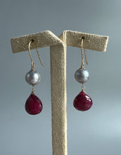 Load image into Gallery viewer, Silver Akoya Pearls &amp; Ruby 14KGF Earrings