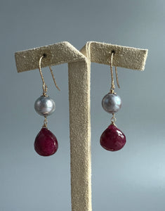 Silver Akoya Pearls & Ruby 14KGF Earrings