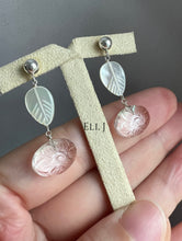 Load image into Gallery viewer, Ice: Carved Clear Quartz, MOP Leaf 925 Sterling Silver Earrings