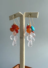 Load image into Gallery viewer, Rose Quartz, Sleeping Beauty Turquoise, Carnelian 14KGF Earrings