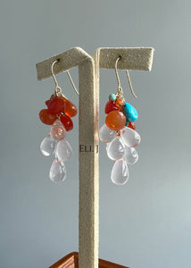 Rose Quartz, Sleeping Beauty Turquoise, Carnelian 14KGF Earrings