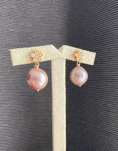 Pink Pearls Daisy Earrings Studs