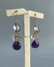 Load image into Gallery viewer, Ametrine, Carved Champagne Citrine, Amethyst 14KGF Earrings