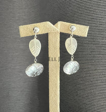 Load image into Gallery viewer, Ice: Carved Clear Quartz, MOP Leaf 925 Sterling Silver Earrings