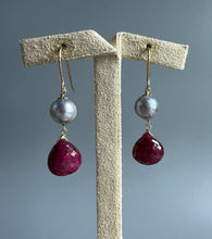 Load image into Gallery viewer, Silver Akoya Pearls &amp; Ruby 14KGF Earrings