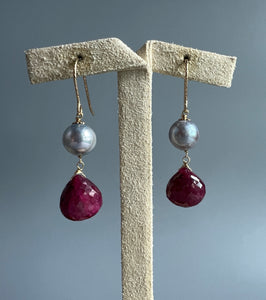 Silver Akoya Pearls & Ruby 14KGF Earrings