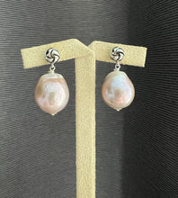 Load image into Gallery viewer, Sweet Pink-Rainbow Large Edison Pearls Silver Knot Earring Studs