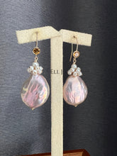 Load image into Gallery viewer, Pink-Rainbow Flat Baroque Pearls Citrine 14kGF Earrings
