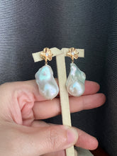 Load image into Gallery viewer, Large Ivory Baroque Pearl Gold Floral Earrings