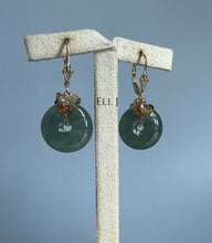 Load image into Gallery viewer, Type A Burmese Deep Green Jadeite, Sapphire 14KGF Earrings