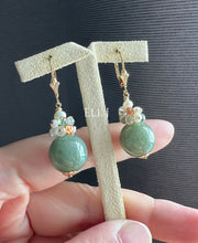 Load image into Gallery viewer, Olive Green Large Jadeite Balls, Pearls, Gems 14kGF Earrings