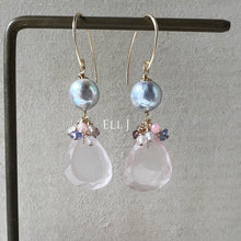 Load image into Gallery viewer, Rose Quartz, Silver Akoya Pearls &amp; Gems 14kGF Earrings