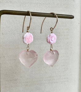 Rose Quartz, Pink Shell 14kGF Earrings