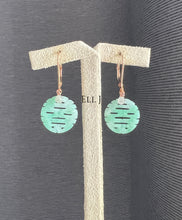 Load image into Gallery viewer, 18K SOLID GOLD: 喜喜 Double Happiness Mint Green Jade, Silver Diamond Drop Earrings