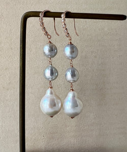 Silver Akoya & Freshwater Ivory Pearl Earrings 14kRGF