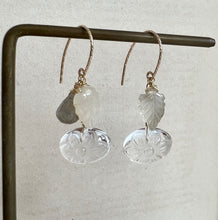 Load image into Gallery viewer, Carved Quartz, Moonstone 14kGF Earrings