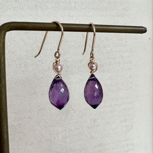 Amethyst Drops & Pearls 14kGF Earrings