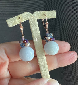Lavender Jadeite Large Balls, Kyanite, Gemstones 14kRGF Earrings