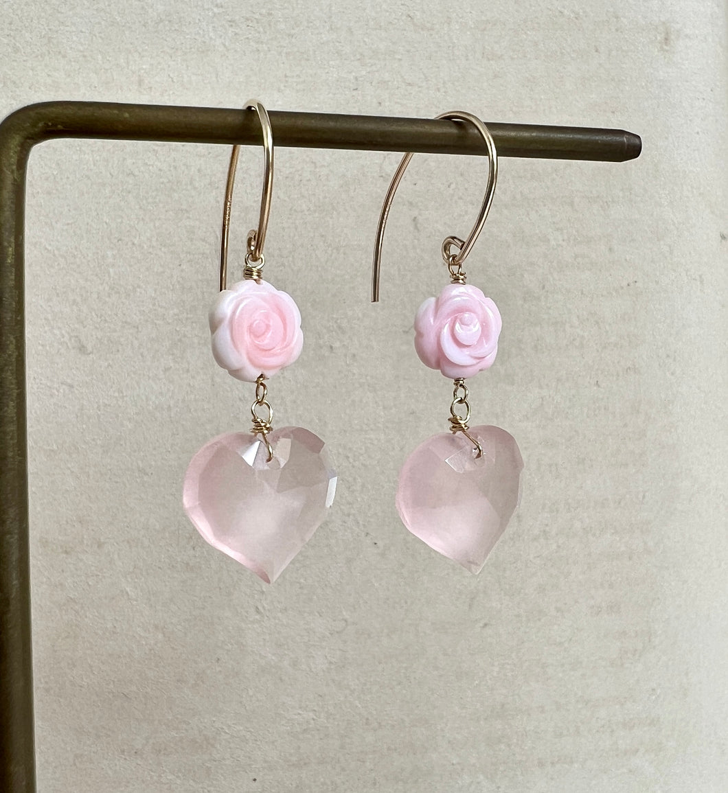 Rose Quartz, Pink Shell 14kGF Earrings