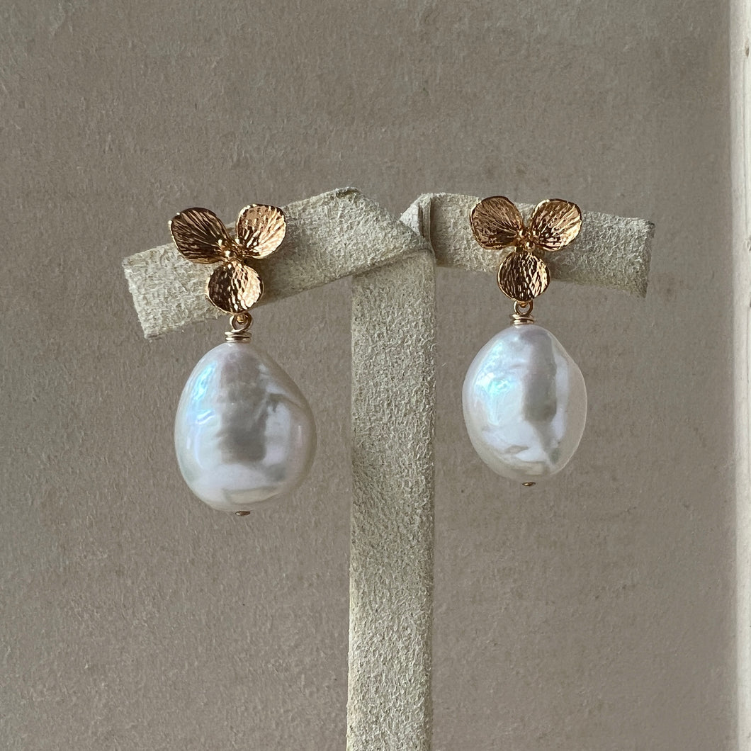 Large Ivory Pearls, Signature Floral Earring Studs