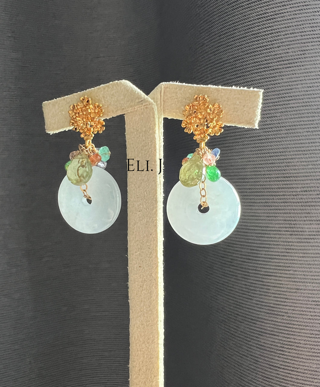 White Jade, Grossular Garnet, Tsavorite 14kGF Earrings