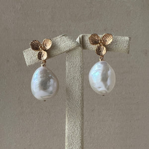 Large Ivory Pearls, Signature Floral Earring Studs