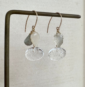 Carved Quartz, Moonstone 14kGF Earrings