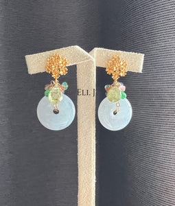 White Jade, Grossular Garnet, Tsavorite 14kGF Earrings