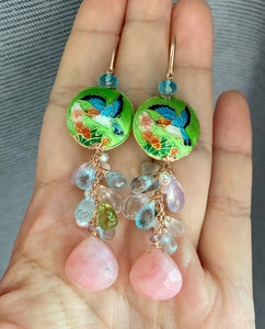 Hummingbird Garden Pink Opal 14k Rose Gold Earrings