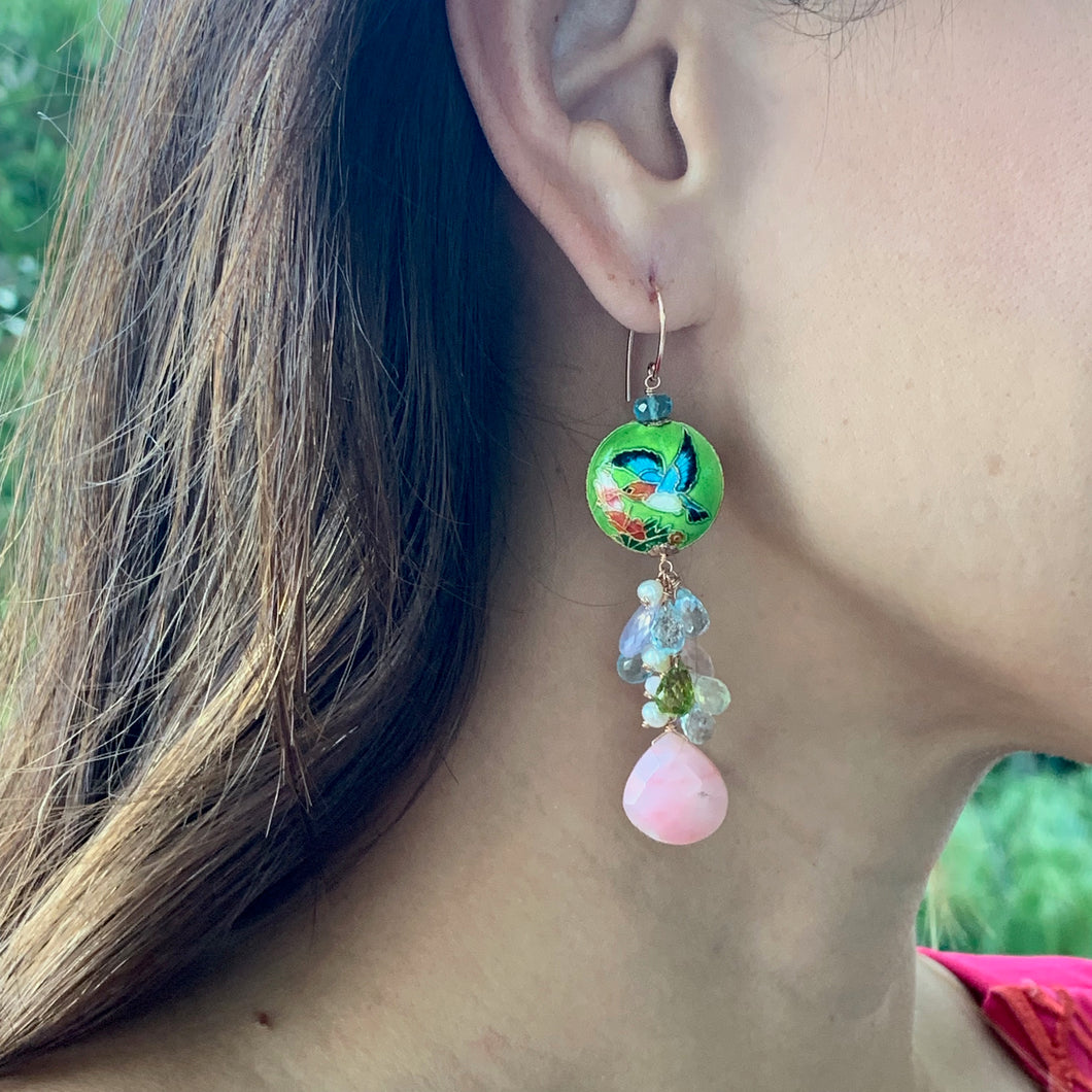 Hummingbird Garden Pink Opal 14k Rose Gold Earrings