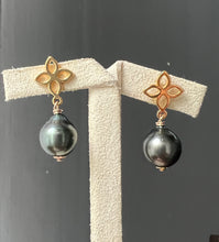 Load image into Gallery viewer, Black Tahitian Pearls Fleur de Lis 14kGF Earrings