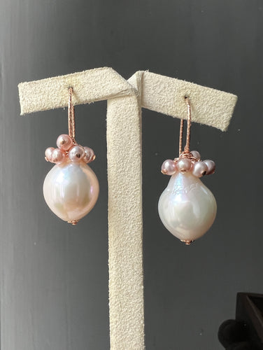 White Edison & Blush Pearls 14kRGF Earrings